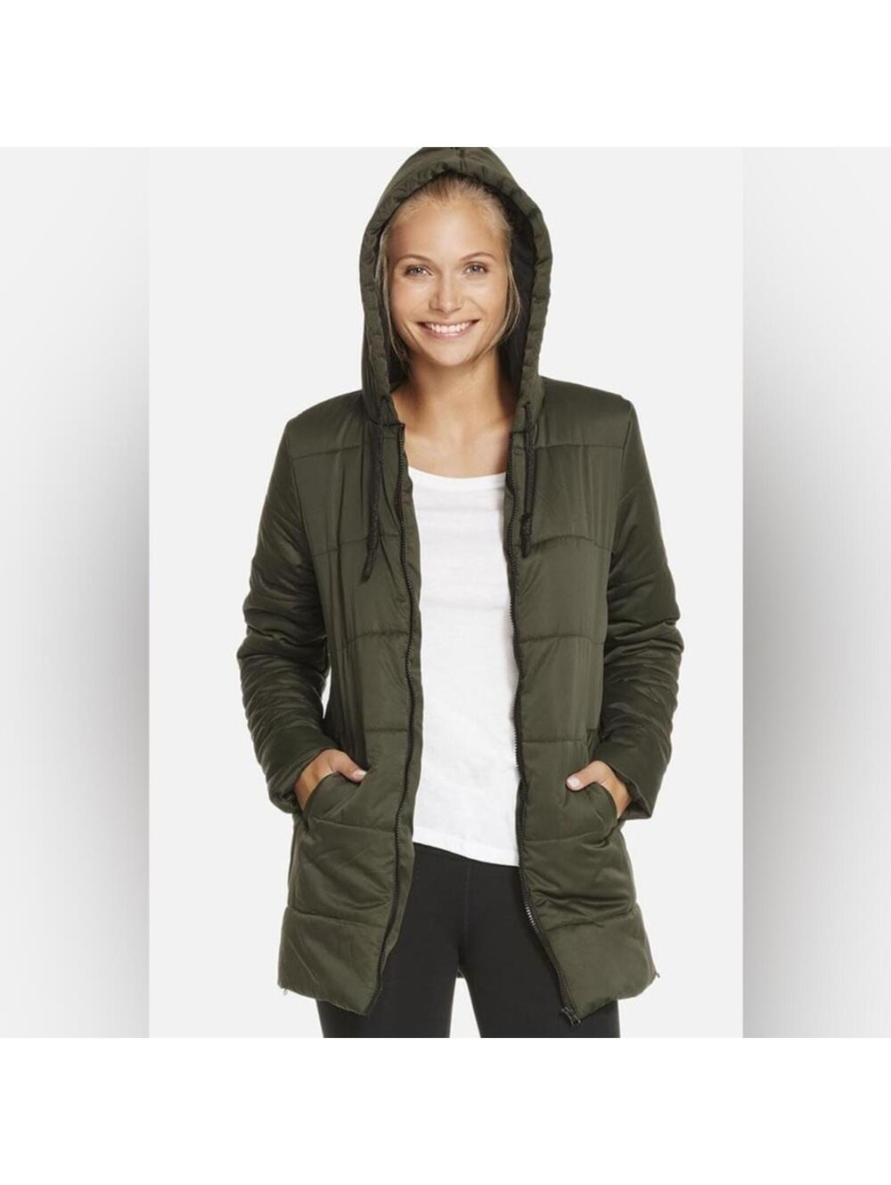 Fabletics Willow Green Puffin Coat Mid-Length Fleece Lined Puffer Jacket Size M